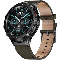 Elegant Stainless Steel Case with Leather Strap - Metal Protective Bumper Bracelet - Galaxy 5 pro 45mm (Coffee Brown)