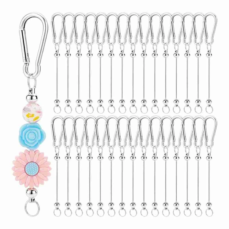 20 Pcs Beadable Keychain Bars, Colorful Blank Bead Keychain Bulk Metal Beadable Bars For Crafts Pendant Jewelry