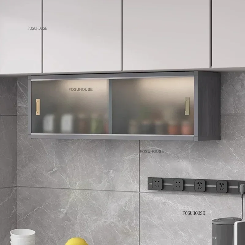 Luxury Glass Wall Mounted Cabinets Designer Kitchen Furniture Aluminum Alloy Storage Cabinet Home Bedroom Display Locker q 4
