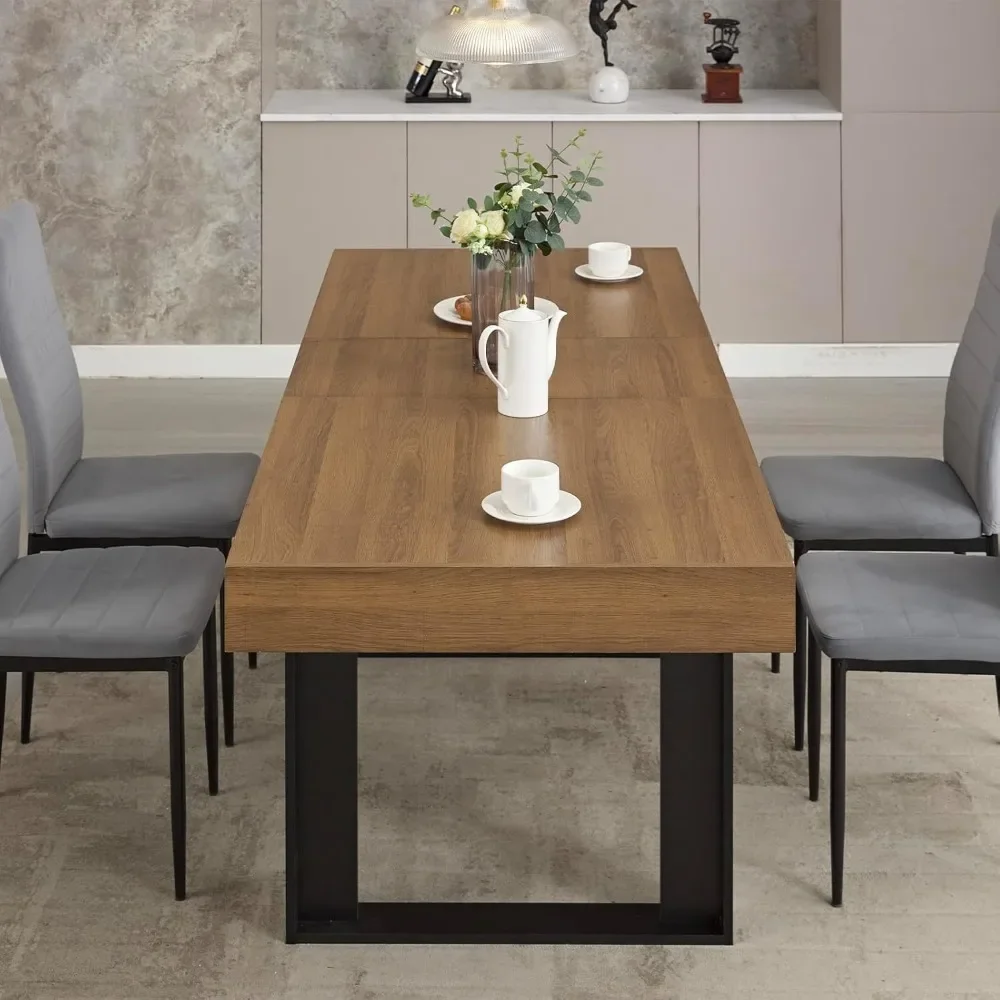 Extendable Dining Room Table for 6 8 10, Modern Farmhouse Wooden Kitchen Expanding Table, Long Large Expandable