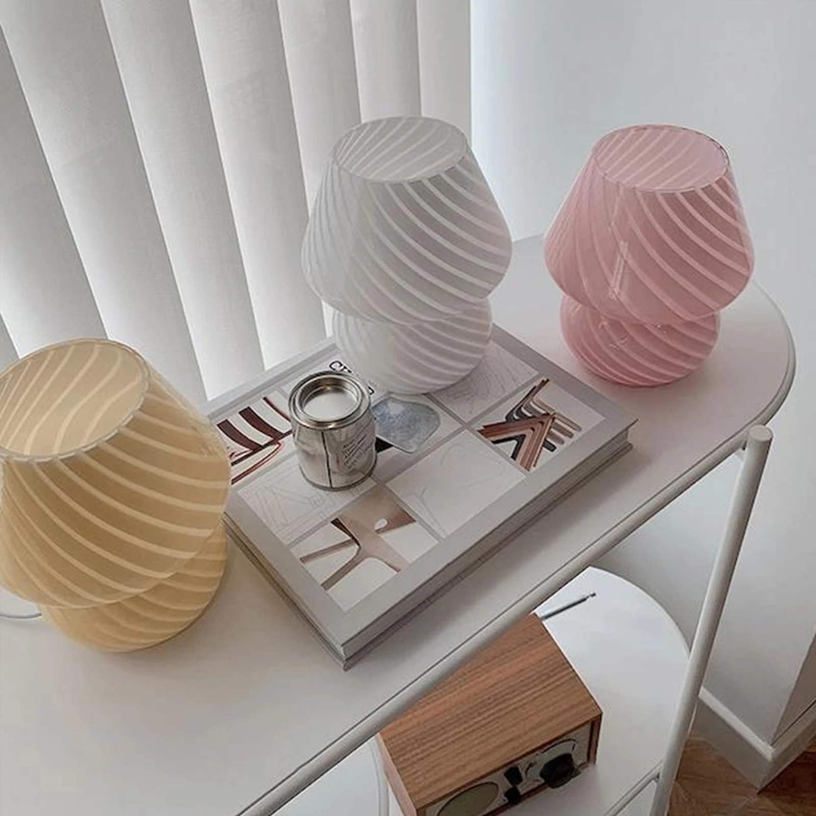 Murano Glass Desk Lamp Glass Table Bedside Lamps Vintage Striped Small Mushroom Decor Ambient Light Bedroom Livingroom 5
