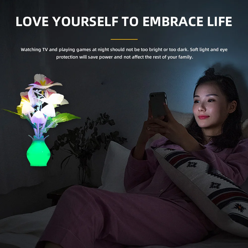 LED Creative Colorful Luminous Vase Night Light Dream Luminaria Lamp Children's Bedroom Sleep Light for Gift US Plug