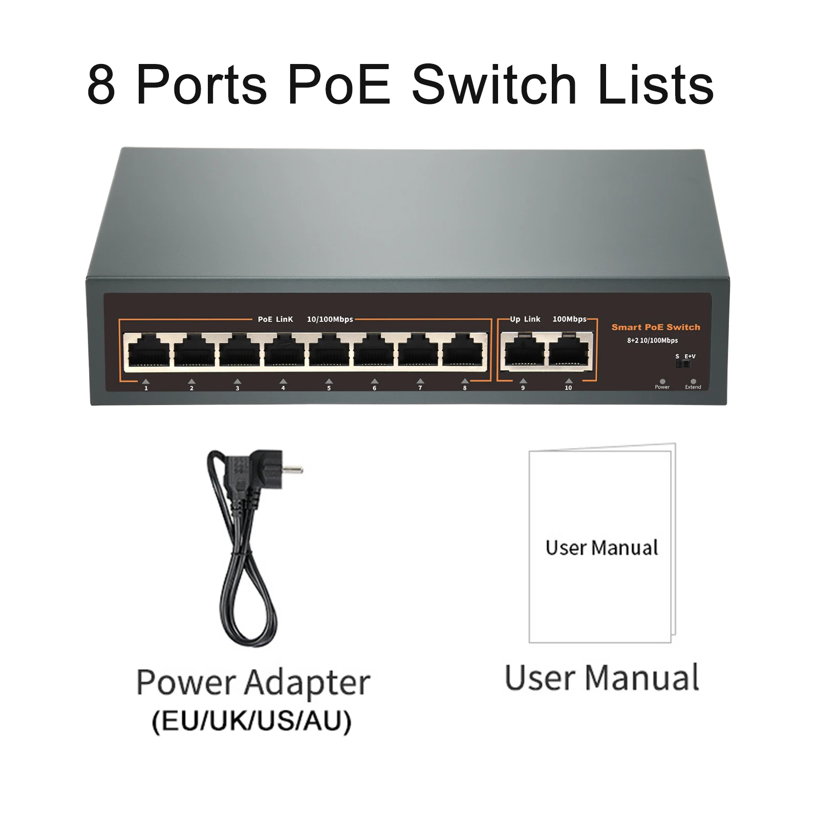 PESENSKA 8 Ports 8CH PoE Switch Ethernet Smart Internet 10/100M Network for  Intelbras/Wifi Router/IP Camera/ Wireless AP