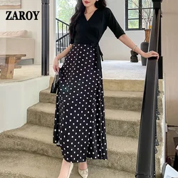 FANIECES 원피스 vestidos para mujer Bandage Dresses Women Vintage V Neck Long Sleeve Split Dress Chic Elegant Casual Black Party