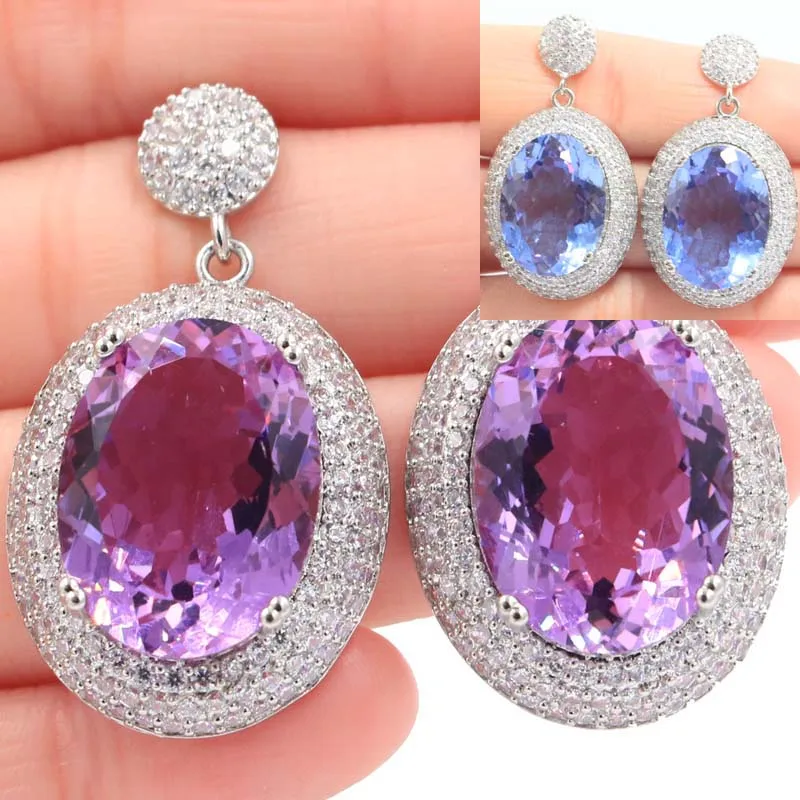 18G 925 Orecchini In Argento Sterling Massiccio Topazio Viola Kunzite Alessandrite Topazio Zultanite Spinello Viola Bianco Cz Incontri