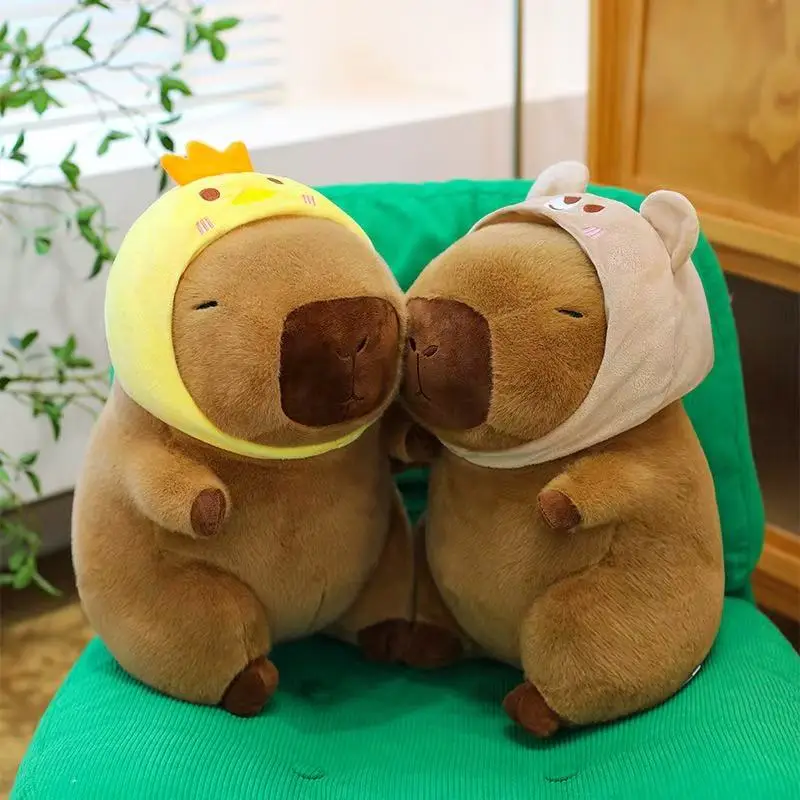 Cute capybara plush toy kawaii cute capybara with turtle bag strawberry cap plush animals kids gift home decoration