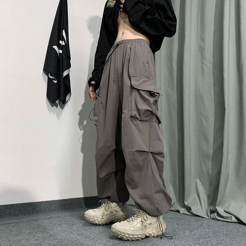 

Tracksuit Baggy Casual Cargo Straight Men Waist Long Side Oversize Solid Elastic Pants Trousers New Women Pocket Fashion