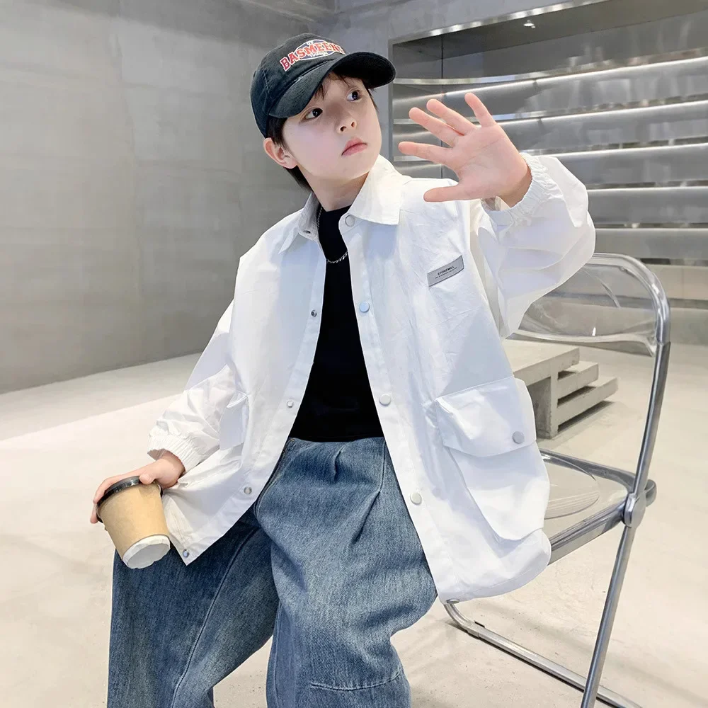 Spring Fashionable Jacket for Boys Spring Autumn Style Big Boys Shirt Top Children's Clothing Outerwear Trendy Streetwear