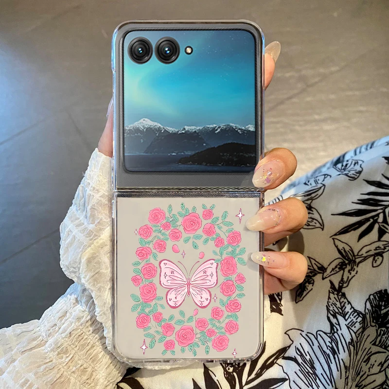 Rose and Butterflies Printed Shockproof Clear Folding Phone Case