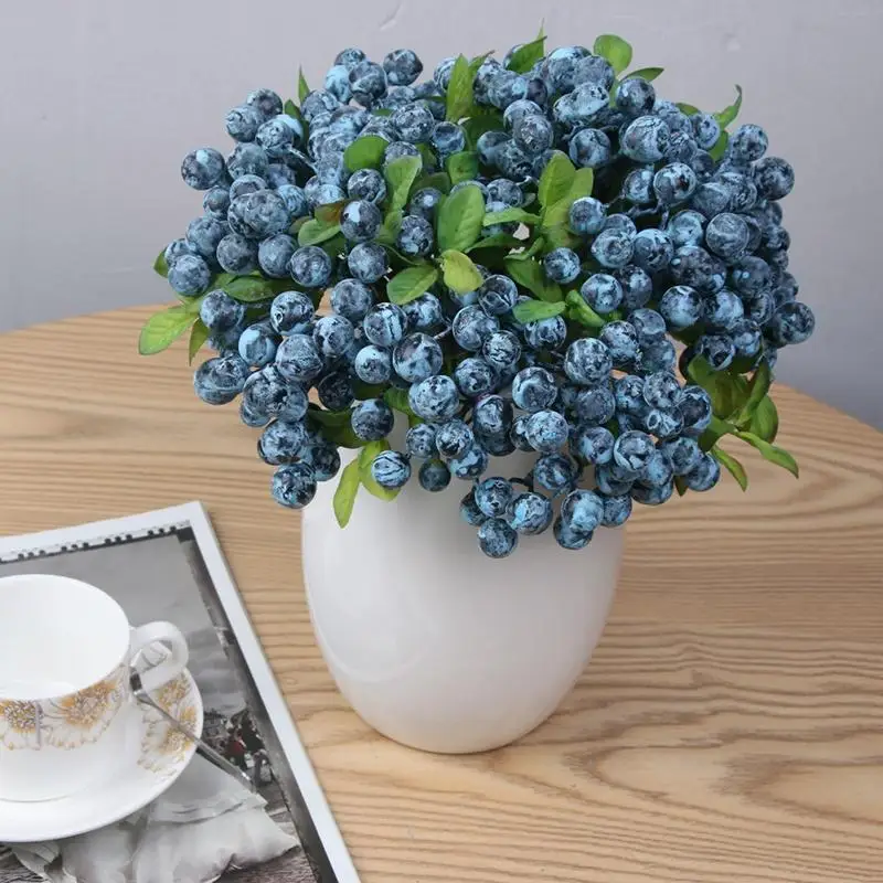 

6/10pcs Artificial Blueberry Berry Branch Bouquet Flowers Garland Accessories Blue Berries Stems Fake Plants for Home Decoration