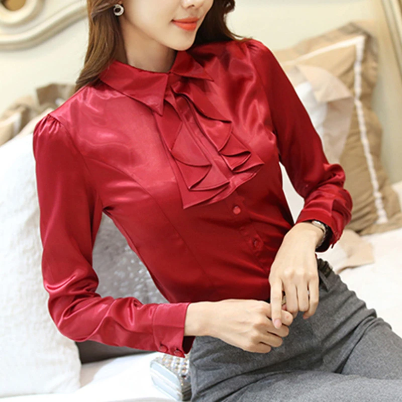 Blusa informal de manga larga para camisa trabajo con pajarita roja, ropa de y primavera, 2022|Blusas y camisas| - AliExpress