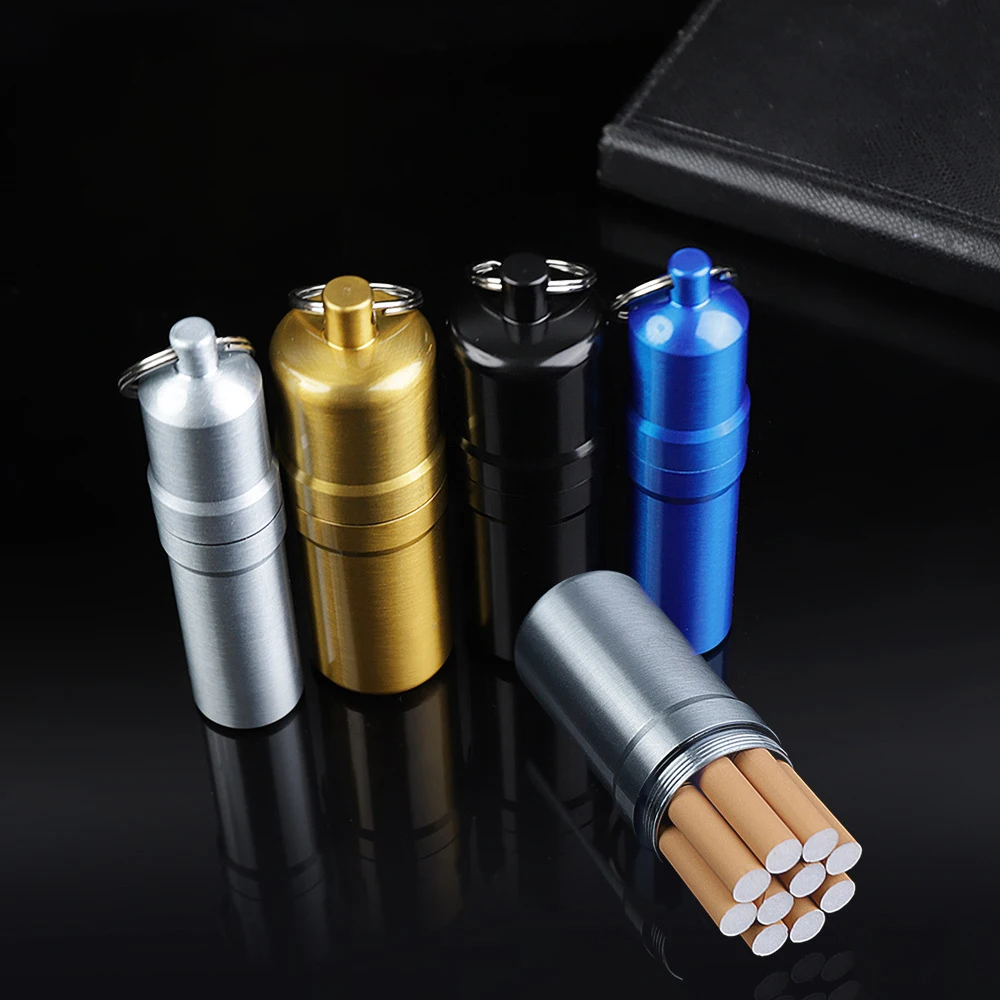 1 pc Metal Cigarette Case with Keychain Portable Mini Waterproof Cigarette Box for Outdoor Travel Silver Tobacco Case