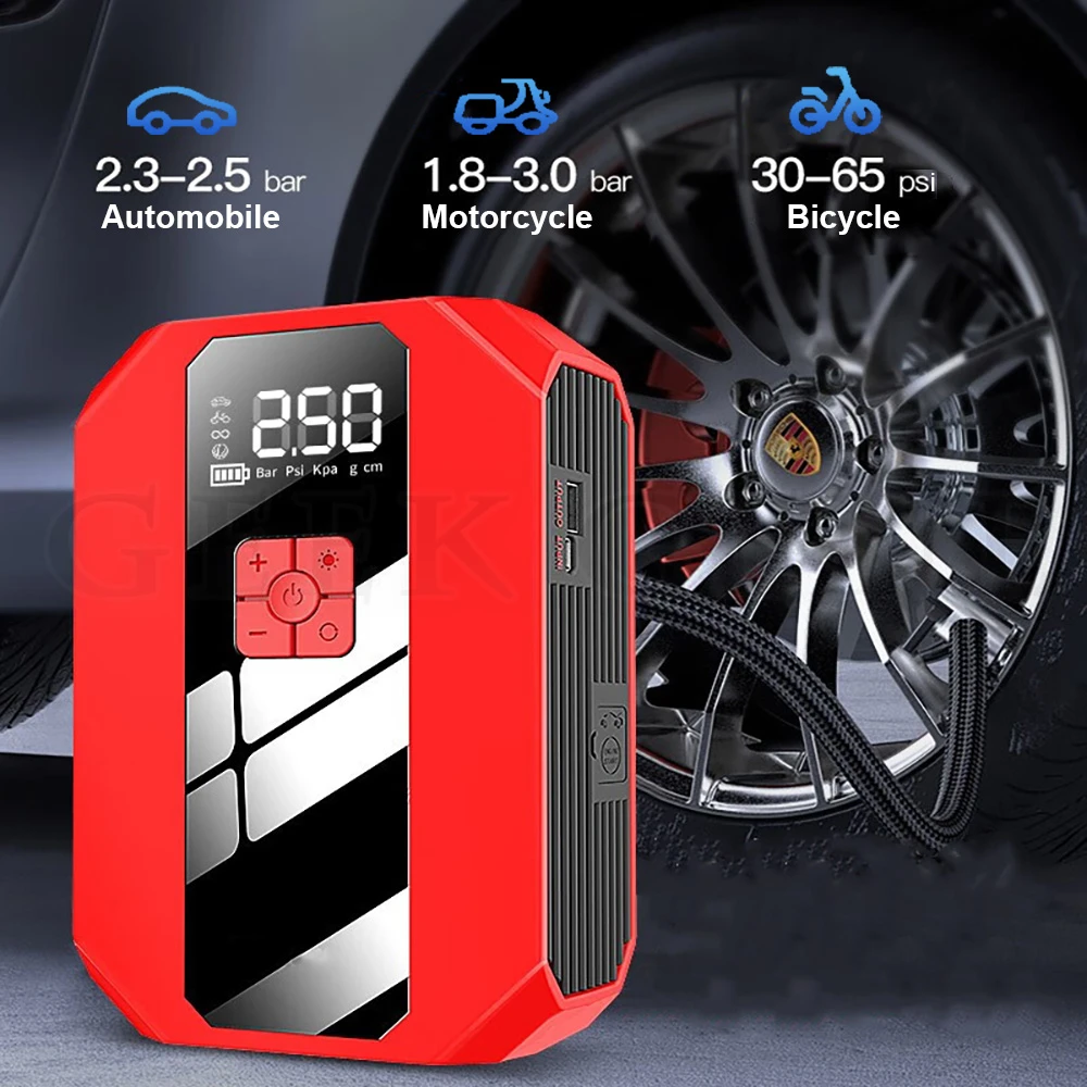 1200A Car Jump Starter Air Pump Portable Air Compressor Multi-function Tire Inflator Auto Battery Starter With Bag