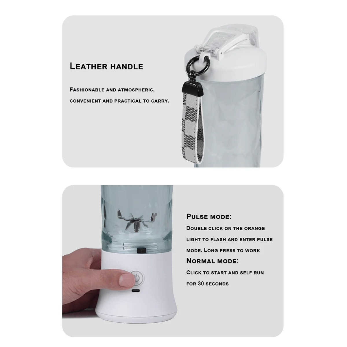 Portable Blender Bottle, 600ML Personal Smoothie Maker, USB Rechargeable Leak-Proof Design for Shaking Travel Accompany