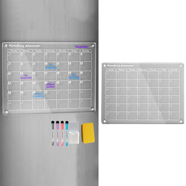 Pizarra de borrado en seco para nevera, marcador magnético con bolígrafo de  marcado, calendario transparente, imán para nevera - AliExpress