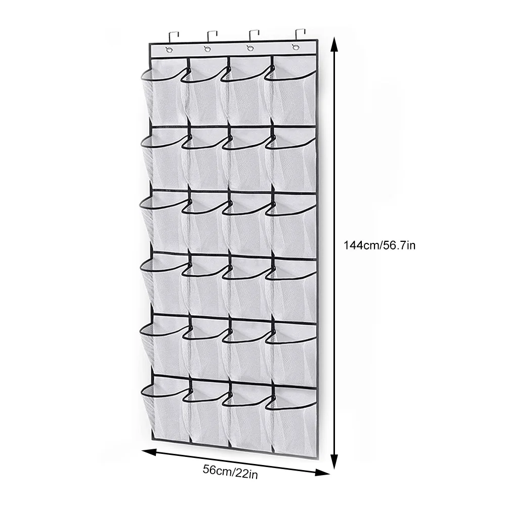 1x 24 Grid Wall-mounted Sundries Shoe Organiser Fabric Closet Bag Storage Rack Mesh Pocket Clear Hanging Over The Door Cloth Box