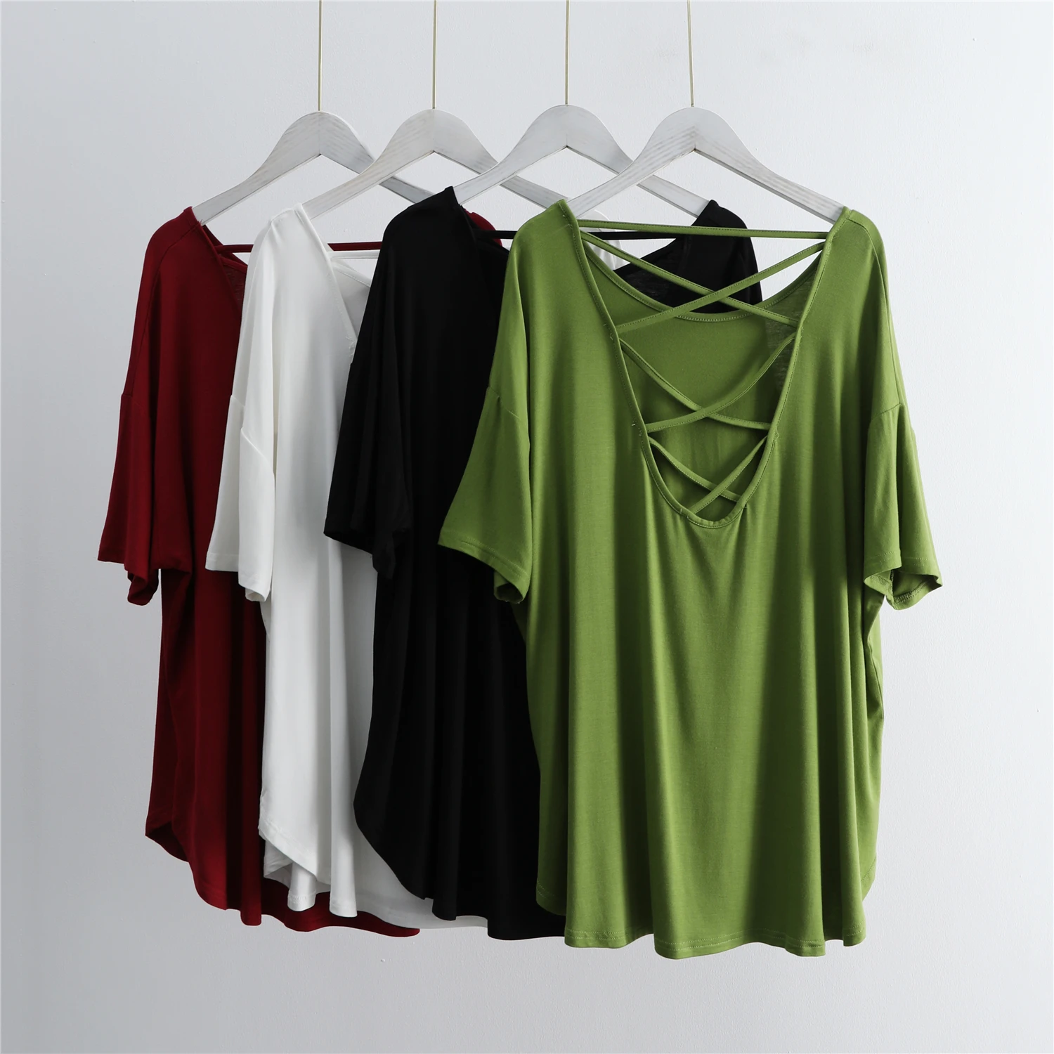 

Sexy Backless Modal Women T-Shirts Loose Green Off Shoulder Sexy Female Pulls Outwear Tops Tees