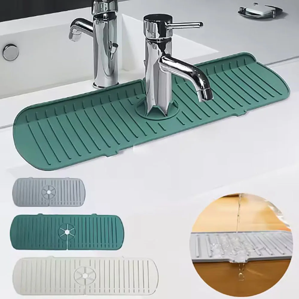 1Pcs Silicone Faucet Mat Water Ripples Kitchen Bathroom Drainage Pad Wash Basin Large Sink Splash Pad Countertop Protector sink splashproof pad sink splash guard