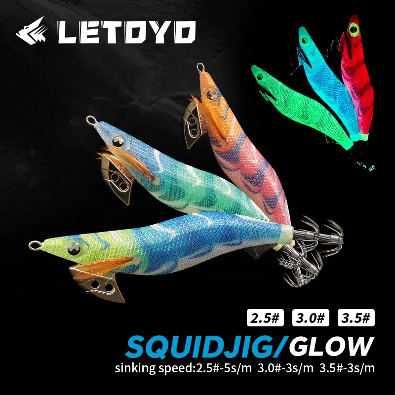 

LETOYO Artificial Squid Jig 2.5s#3.0s#3.5s# Squid Fishing Lure Noctilucent Squid Cuttlefish Jig Lure For Sea Fishing Sinking Egi