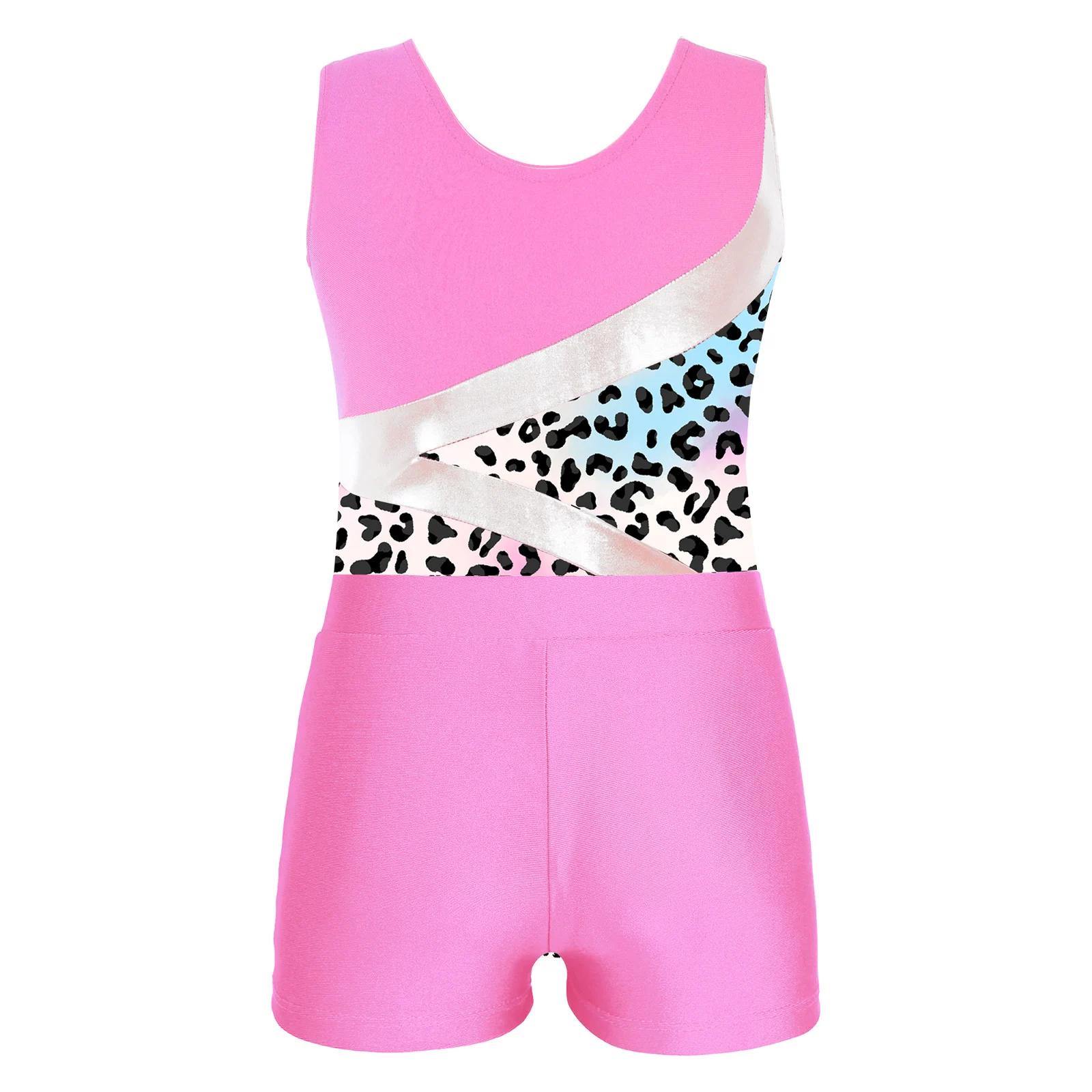 Kids Sleeveless Leopard Print Gymnastics Leotard with Shorts Yoga Gymnastics Jumpsuit for Girl Children Ballet Dance Outfits