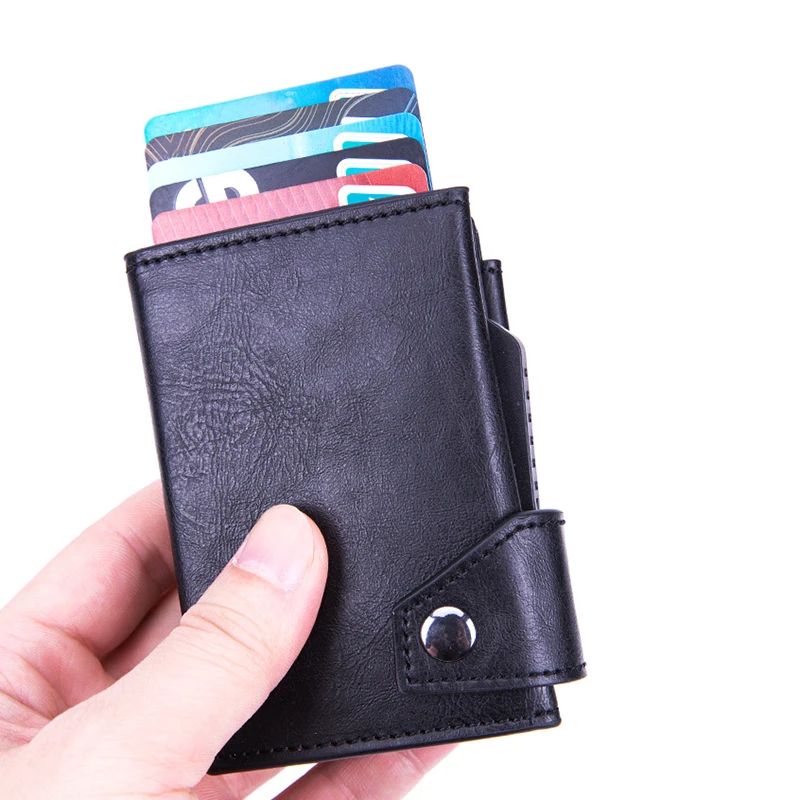 

Кошелек с RFID-защитой для мужчин и женщин, складной держатель для кредитных карт с защитой от кражи, тонкий кожаный Алюминиевый бумажник
