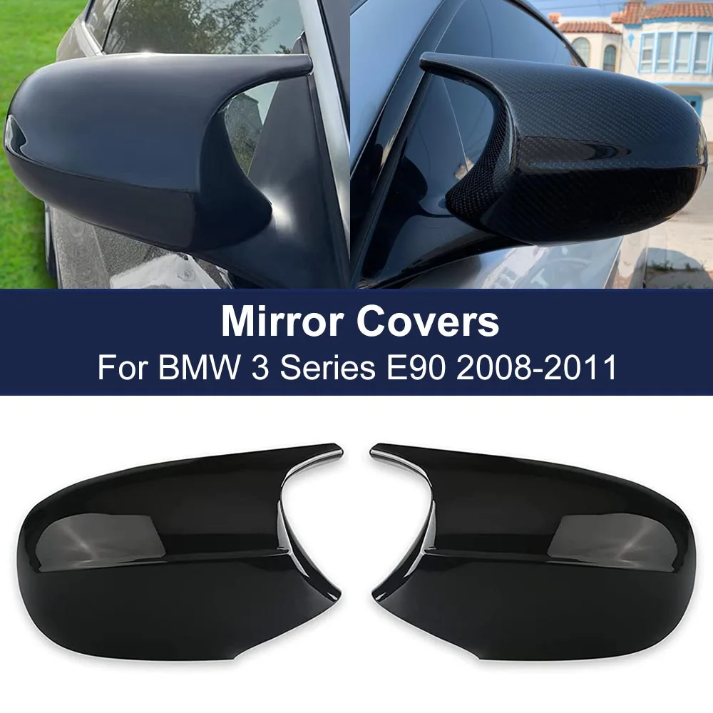 Rearview Mirror Covers Carbon Fiber Gloss Black For Bmw E90 E91 E92 E93