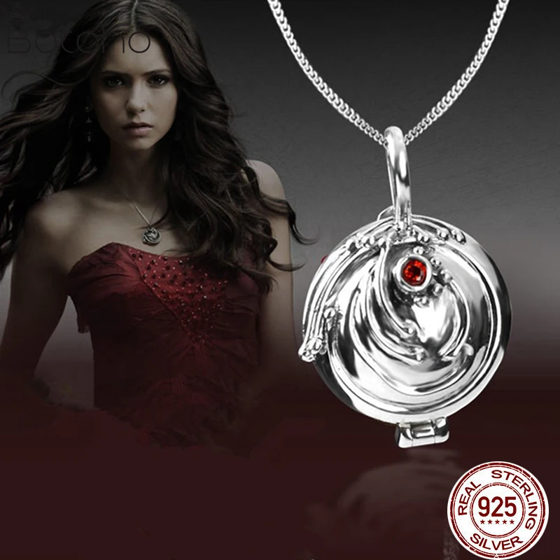 

Movie The Vampire Diaries Elena Vervain 925 Pure Silver Locket Necklace Pendant Cosplay Jewelry Women Sweater Necklace Xmas Gift