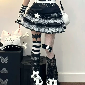 Y2K Punk Gothic Lace Tiered Skirt Women High Waist Ruffle Mini Skirt Harajuku Streetwear Alternative Fashion Short Skirt 1
