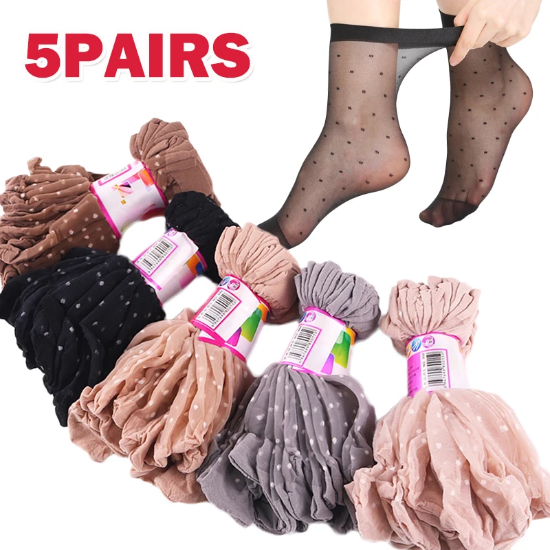 10pcs lot Skin Color Dot Transparent Thin Women Crystal Silk Socks Nylon Fashion Ladies Summer Short Ankle Silk Socks