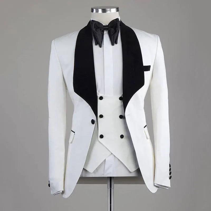 White Navy Blue Men Suits For Wedding Handsome Groom Tuxedo Slim Fit Terno Masculino Wide Shawl Designs