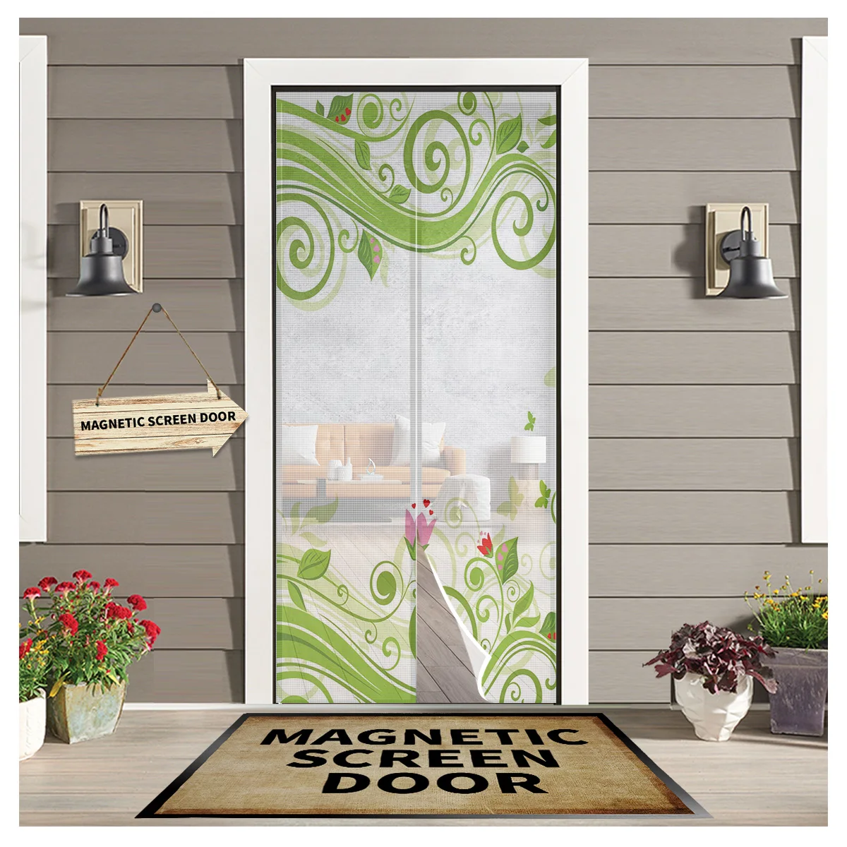 

Colorful Flowers Butterfly Magnetic Screen Door Curtain Home Summer Window Mosquito Net for Kitchen Bedroom