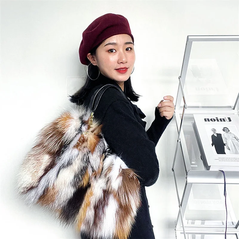 Women's Fashion Designer Fur Bag 2023 New Women's Luxury Fox Fur Handbag Women's Wedding Party Bag Shoulder Foreskin Grass