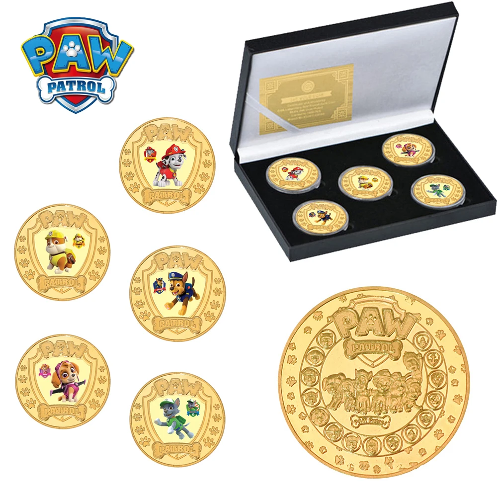 Paw Patrol Coins Metal Gold Coins Chase Marshall Rocky Macerie Skye Cartoon Golden Anime Moneta Commemorativa Round Metal Coin Toys