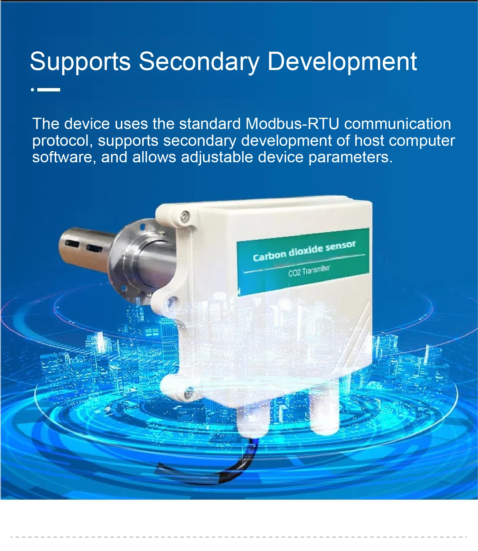 Duct CO2 Sensor RS485 4‑20mA 0‑5V 0‑10V IP65 Industrial Pipeline CO₂ Transmitter