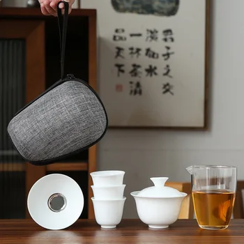 Servizio in porcellana Tazze da tè Gaiwan Tazza da cerimonia del tè Teiera cinese portatile Kung Fu Set da tè da viaggio Tazza da tè in ceramica con filtro 1