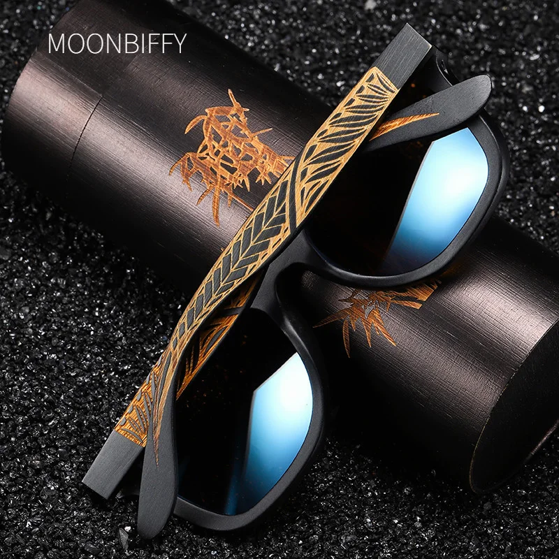 

Handmade Black Bamboo Wooden Frame Sunglasses For Women Men Polarized Vintage Bamboo wooden sun glasses