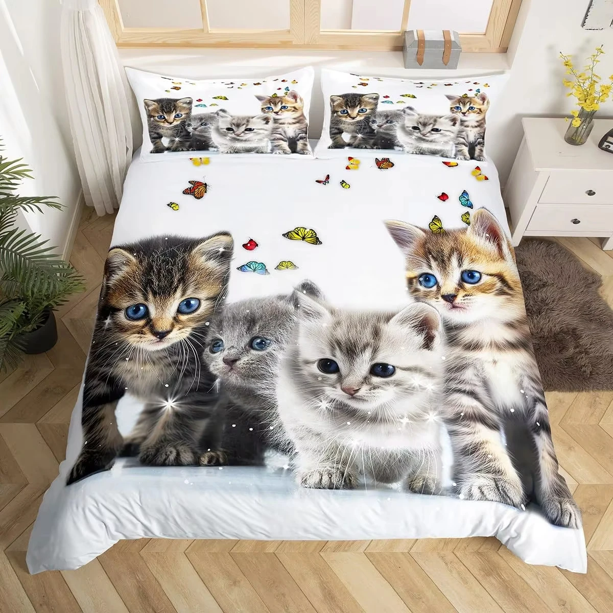 Cute Cat Duvet Cover Set Boys Girls Adults Animal Printed Bedding Set Pet Theme Comforter Cover Pet Quilt Covers with Pillowcase 5
