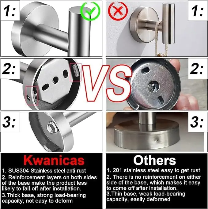 12-Piece Bathroom Set. Brushed Nickel. 16&23.6" Round Towel Bar, Ring, Hooks. SUS 304 Stainless Steel. Heavy Duty. Wall-Mounted.