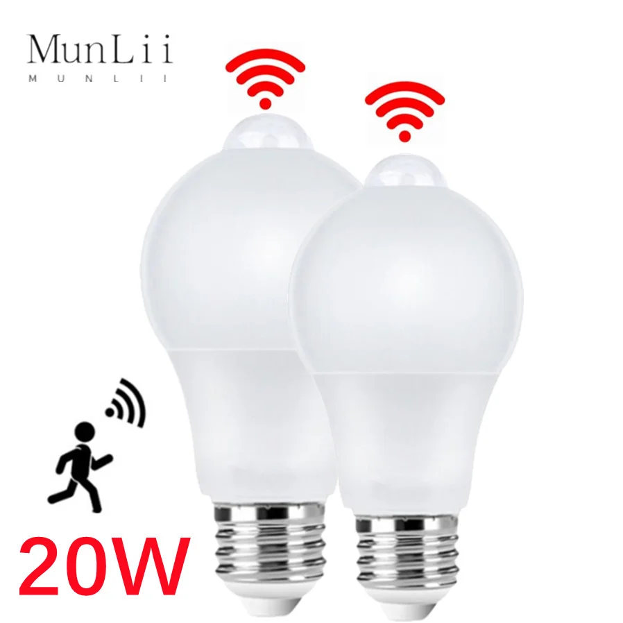 Motion Sensor Night Light Led Night Light Motion Sensor Led Light Motion Sensor Light Motion Sensor Lamp Led Motion Sensor Light Led Night Lamp MunLii 20W E27 LED PIR Sensor Light Auto ON/OFF led Night Light LED Motion Sensor Bulb for Home Parking Lighting AC85V-265V