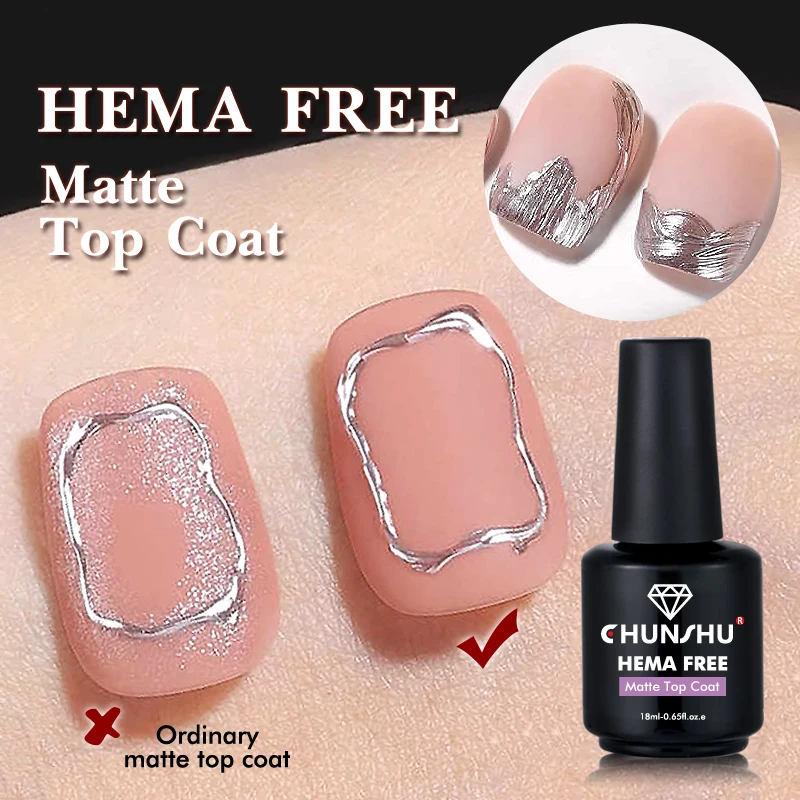 CHUNSHU Hema Free Matte Top Coat No Wipe 18ml Frosted Non Stick Powder Matte Effect Top Gel Nail Polish Soak Off Semi-Permanent Nail Gel Nail Polish Gel Polish Base and Top Coat