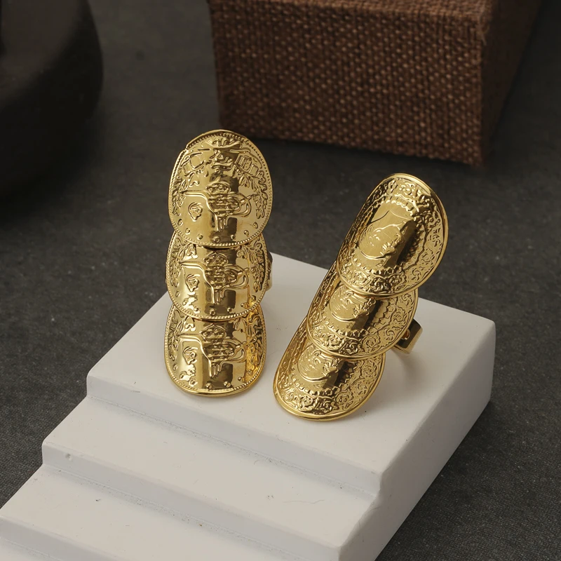 Vintage Ring Copper Gold Plated Turkish Totem Finger Rings for Women Arabia Coin Engagement Rings Bridal Jewelry