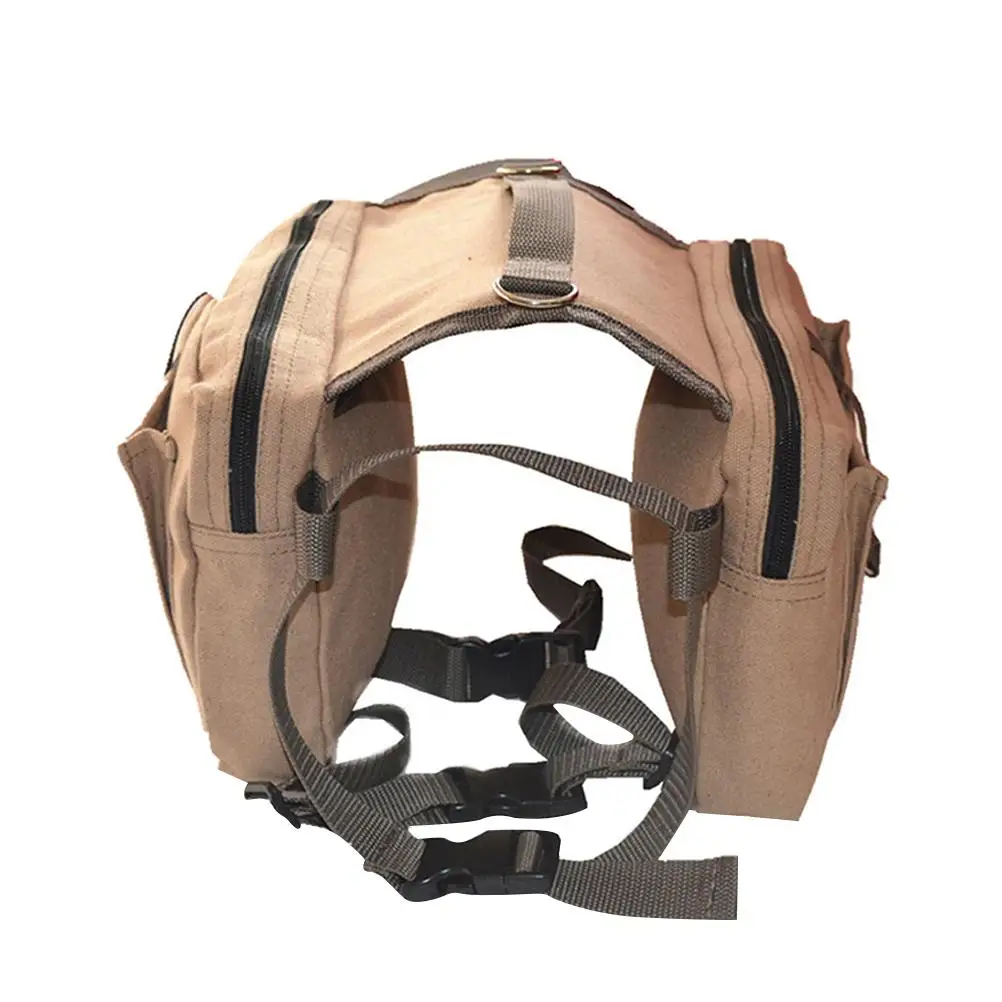 Dog Saddlebag Rucksack Lightweight Backpack Pet Harness Khaki Adjustable Durable Multi Functional Large Dog Hiking Camping