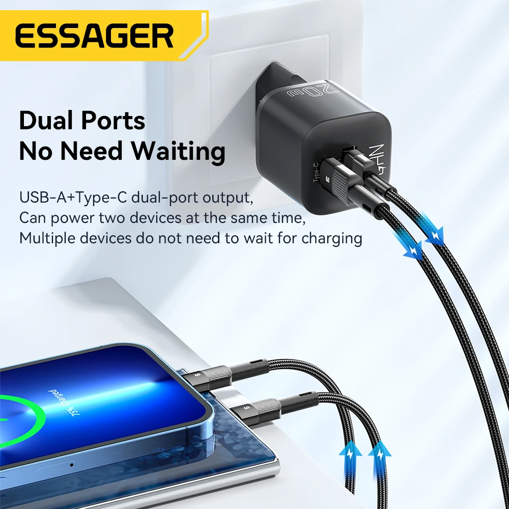 Essager 20W GaN USB Type C Charger PD Fast Charge Phone QC 3.0 Quick Chargers For iPhone 14 13 12 11 Pro Max Mini iPad Charging — view 2