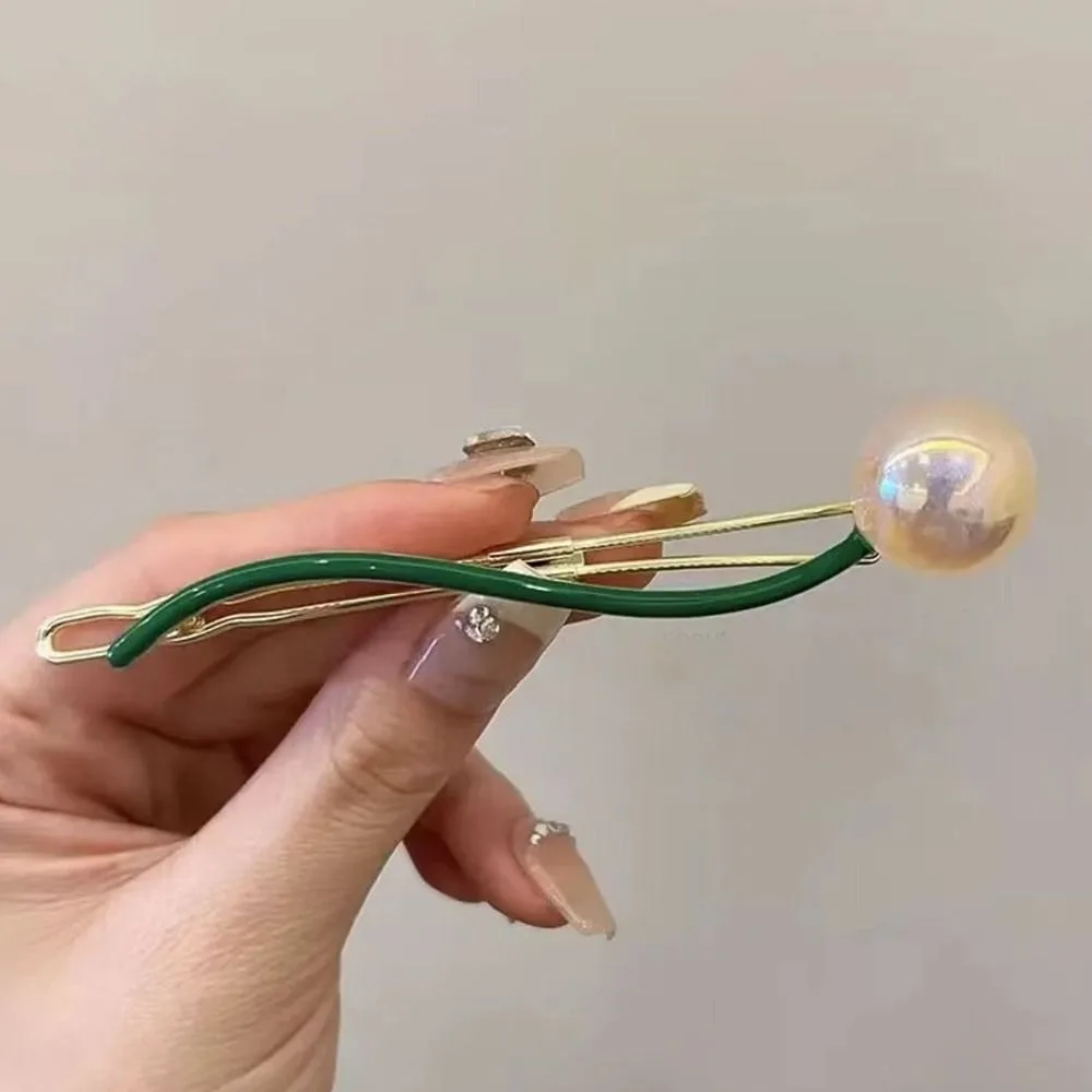Korean Candy Color Lollipop Hairpin for Women Elegant Pearl Frog Buckle Metal Hair Clip Simple Headwear Hair Accessories