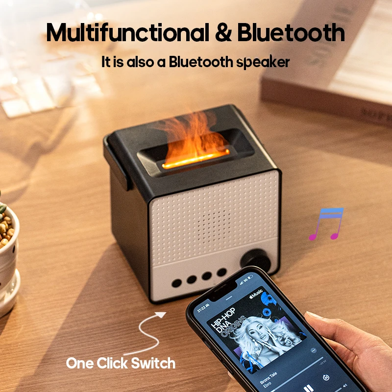 Wireless Air Humidifier BT Music Speaker Portable Flame Aroma Diffuser Essential Oil Air Humidifier White Noise Sleep Machine new children s outdoor bubble toys dolphin music bubble machine summer bubble electric toys birthday gifts