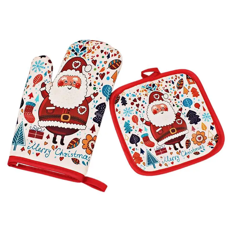

2pc/Set Kitchen Anti-Hot Gloves Christmas Microwave Glove Potholder Gloves Kitchen Bbq Oven Microwave Baking Gloves