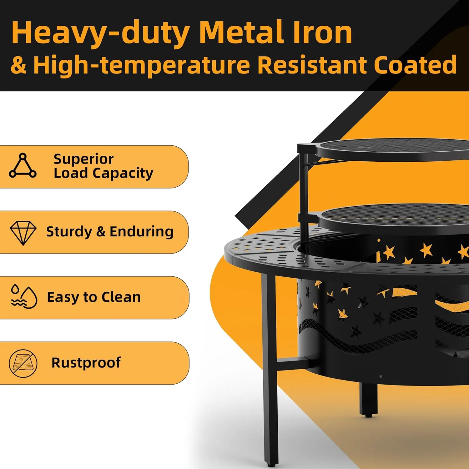 42" Outdoor Fire Pit with 2 Grills - Wood Burning Firepit for Outside with Cover & Poker, Heavy Duty Metal Fire Pit