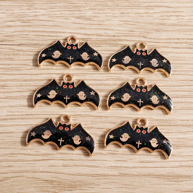 10 stücke 25x13mm Cartoon Emaille Halloween Fledermaus Charms für Schmuck machen Tropfen Ohrringe Anhänger Halsketten DIY handgemachte Handwerk liefern