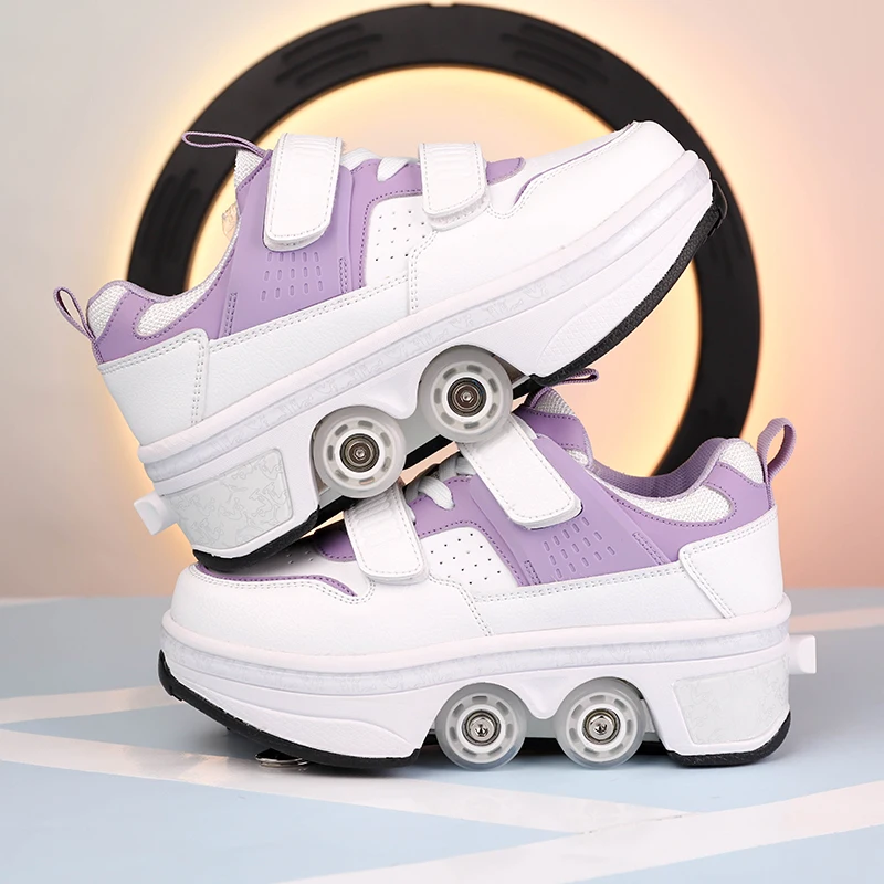 Children Wheels Shoes Roller Sneakers 4 Wheels Skates Adult Runaway Parkour Deformation Shoes Women Men Youth Kids Gift