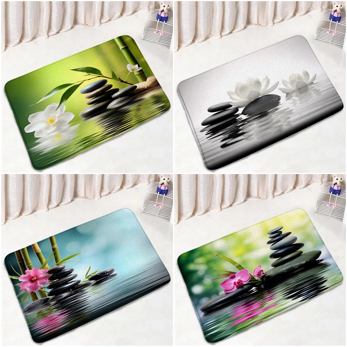 

Zen Buddha Bath Mat Non-slip Meditation Green Bamboo Lotus Spa Bathroom Decortaion Bathtub Rug Zen Home Carpet for Bath
